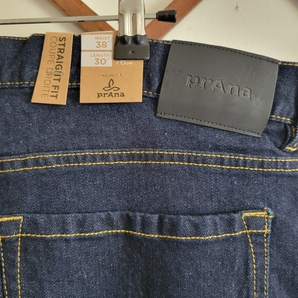 NWT Prana Feener Jean Organic Cotton Dark Wash Straight Fit 38 × 30
